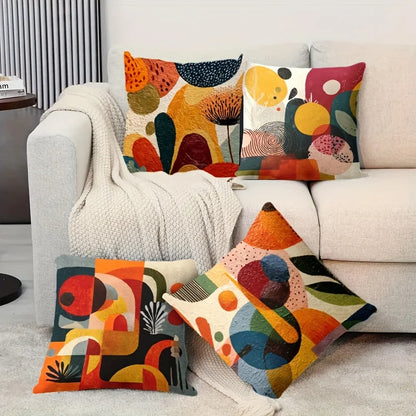 4-piece Modern Abstract Geometric Throw Pillow Covers Soft Fabric Suitable for Sofa Bed Ca Machine Washable Insert Not Included