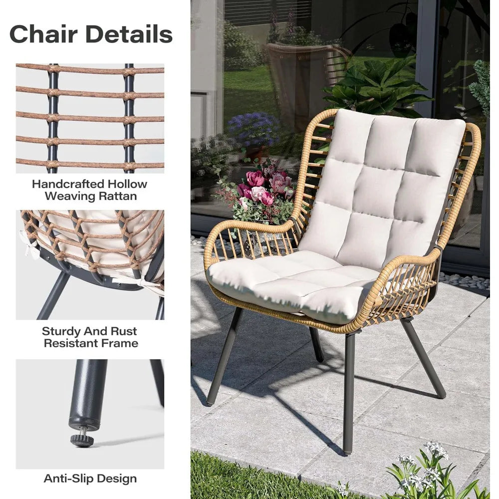 Outdoor Bistro Set, Small Patio Furniture Set with Coffee Table and Thick Cushions, Front Porch Furniture for Lawn, Garden