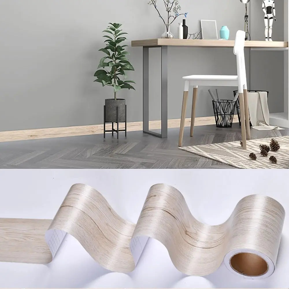 10M/Roll Windowsill Waist Line Wallpaper Waterproof Wood Grain Wall Border Sticker Self-adhesive Door Frame Waveguide Line