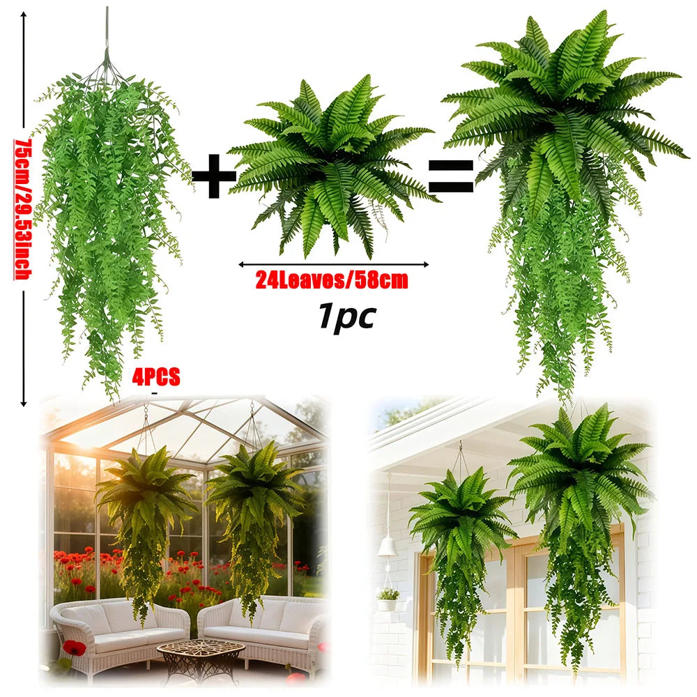 5PC Artificial Boston Fern&Hanging Plants Outdoor/Indoor Low-Maintenance Fake Foliage Suitable for Weddings, Garden, Patio Decor