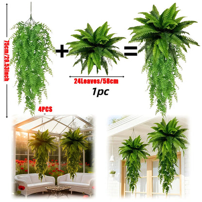 5PC Artificial Boston Fern&Hanging Plants Outdoor/Indoor Low-Maintenance Fake Foliage Suitable for Weddings, Garden, Patio Decor
