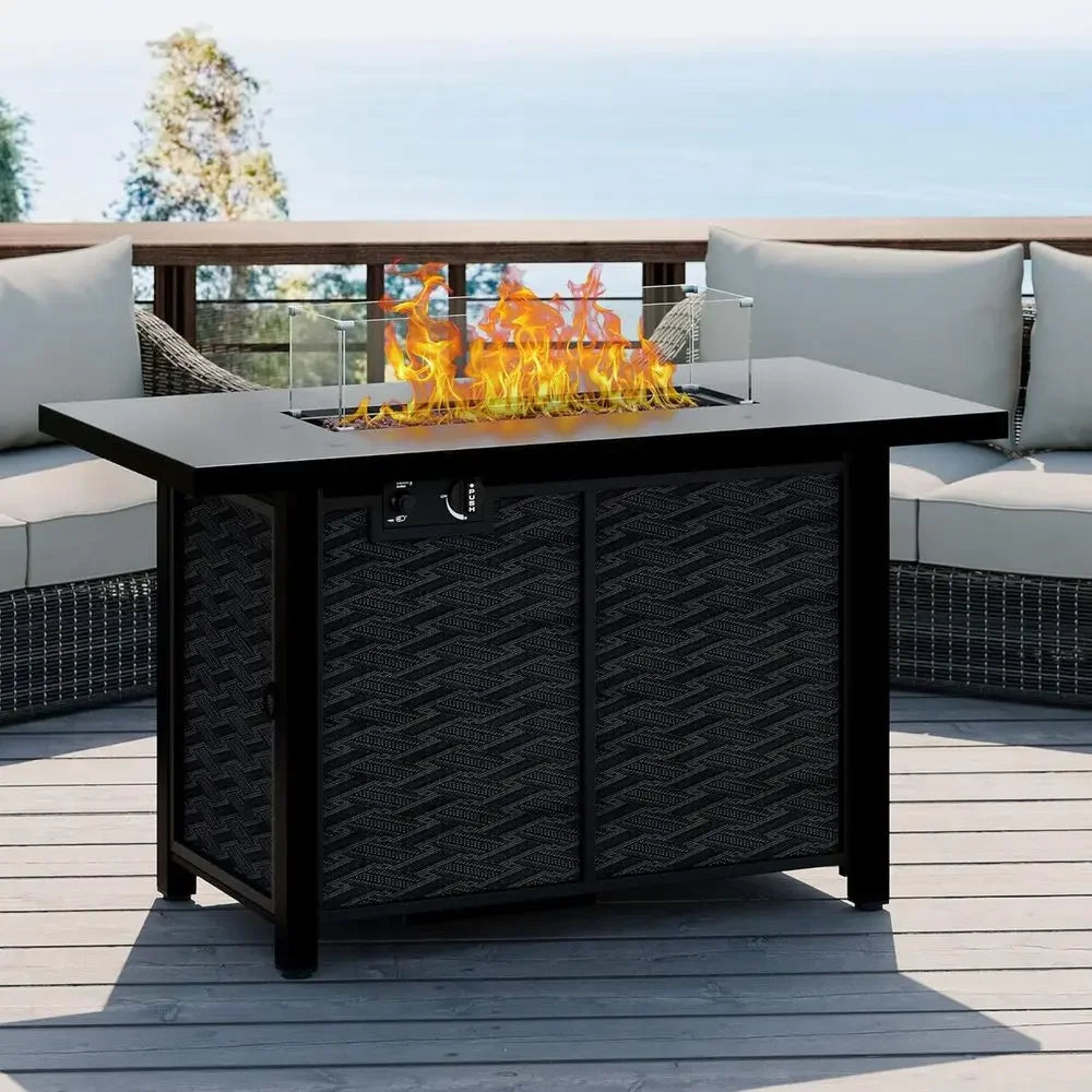 Outdoor Propane Fire Pit Table with Lava Rocks, 43 Diameter, 50,000 BTU, Weather-Resistant Cover Included