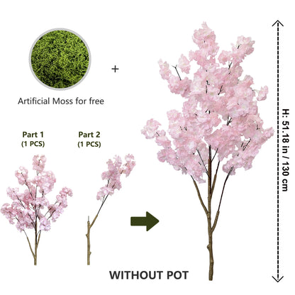 Artificial Pink Cherry Blossom Tree Trunk Faux Silk Leaves Plant for Home Office Indoor Outdoor Decor