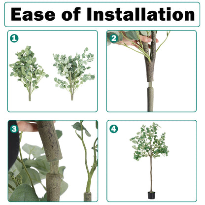 6FT Artificial Eucalyptus Tree Indoor Fake Tree Tall Fake Eucalyptus Plant Large Lifelike Green Faux Tree for Home Office Living Room Bedroom Corner Decor