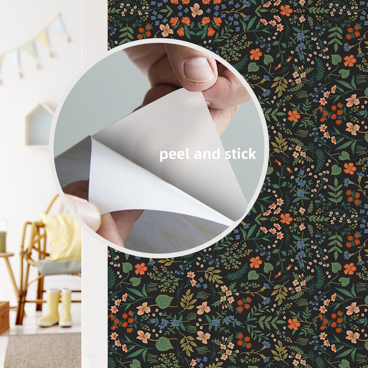 1 roll black background floral pattern thickened moisture-proof wallpaper self-adhesive waterproof home decoration background wa