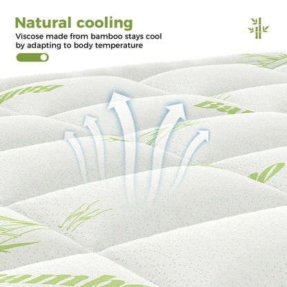 JHK Bamboo Fiber Soft Mattress Topper with Deep Pockets 400g Thick Mattress for Back Pain Relief Breathable Cooling Material