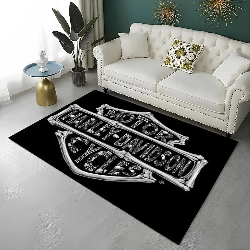 Retro H-Harleys Racing Moto Non-Slip Area Rug for Living Room,Bedroom,Playroom,Soft Carpet Floor Mat Home Decor Rug Kids Room