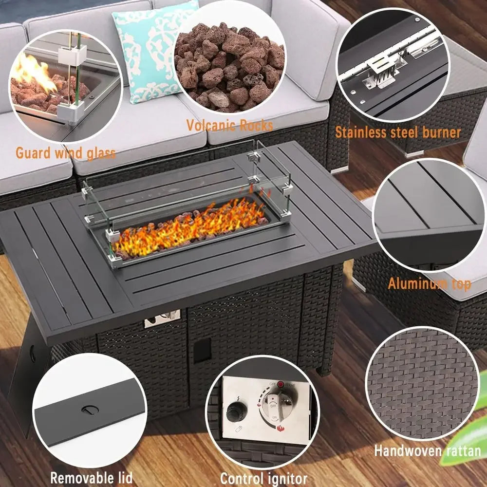 46-inch 55,000 BTU Outdoor Propane Fire Pit Table with Glass Wind Guard for Patio and Garden