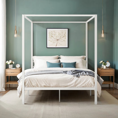 HOOMIC Canopy Bed Frame, Enhanced 4-Poster, 3-Metal Crossbar, No Box Spring Needed, Easy Assembly Allewie