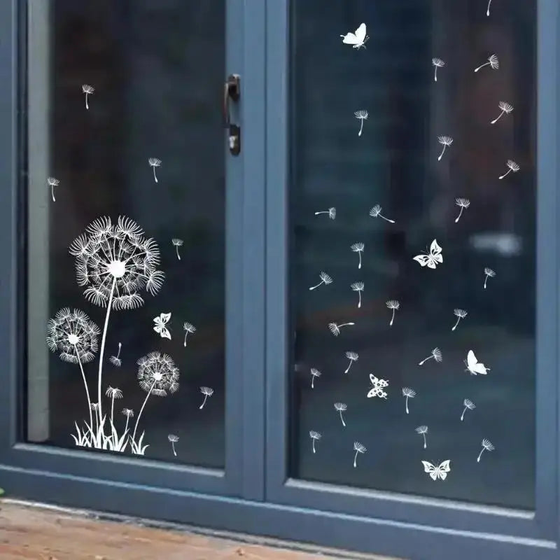 New Christmas Home Decor Wallpaper White Dandelion Butterfly Electrostatic Wall Sticker Glass Window Double Sided Pattern Decals