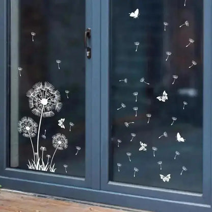New Christmas Home Decor Wallpaper White Dandelion Butterfly Electrostatic Wall Sticker Glass Window Double Sided Pattern Decals