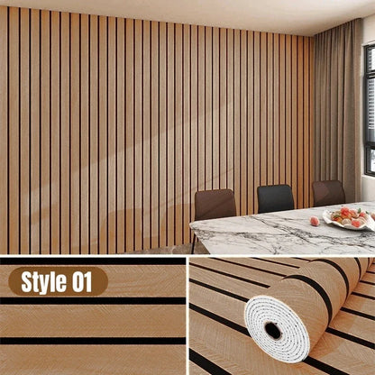 Self-Adhesive Wood Grain Wall Panels Vinyl with Vertical Slats Wallpaper for Living Room Bedroom Kitchen Bathroom TV Backsplash
