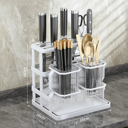 Kitchen Countertop Cutlery Holder Wall Mounted Kitchen Utensil Organizer Rack Knife Holder Spoon Fork Drain Storage Rack