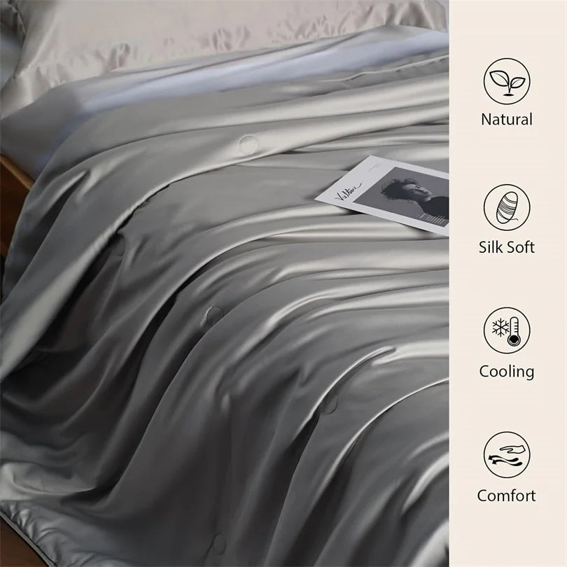 Silk Blanket with 100% Mulberry Silk Filled Summer Air Condition Throw Blanket Lightweight and Ultra Soft Thin Summer Comforter