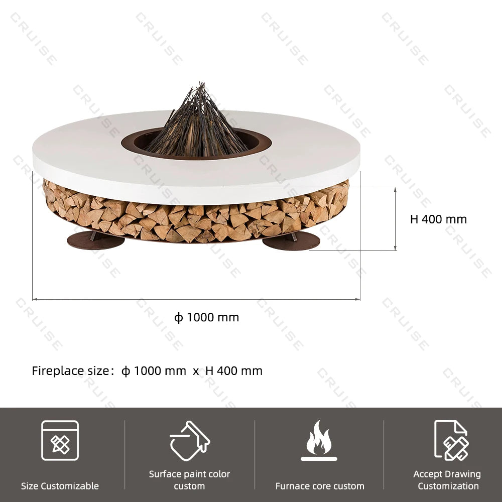 CRUISE High Temperature Resistant Wood/  /  /Atomized/Electronic Table Fireplace With BBQ 1000mm Freestanding Fire Pit
