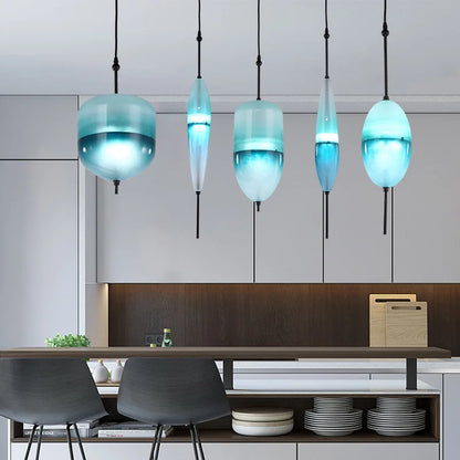 Simple Lake Blue Gradient Glass Pendant Lamp Designer Model Room Bedroom Restaurant Bar LED Chandelier Home Decor Light