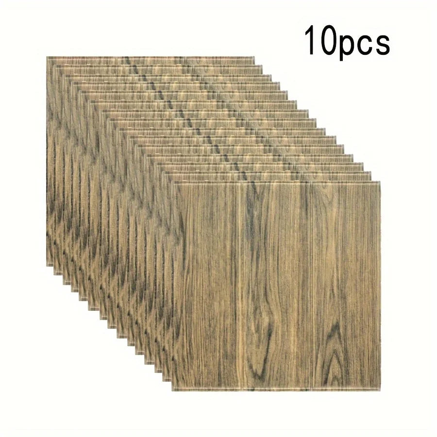 10pcs Wood Grain Wallpaper Panels Peel and Stick for Interior Wall Decor Self-Adhesive Foam Wall for TV Background Walls Bedroom