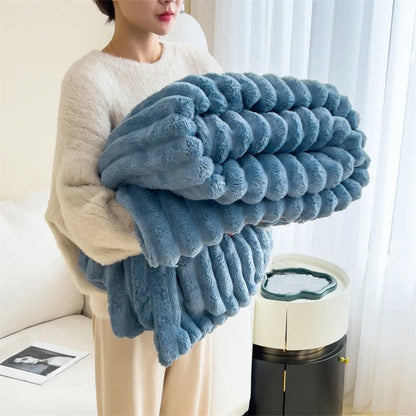 New Cotton Warm Blanket Spandex Solid Color Throw Blanket Skin-Friendly Double Sided Plush Striped Blankets Home Office