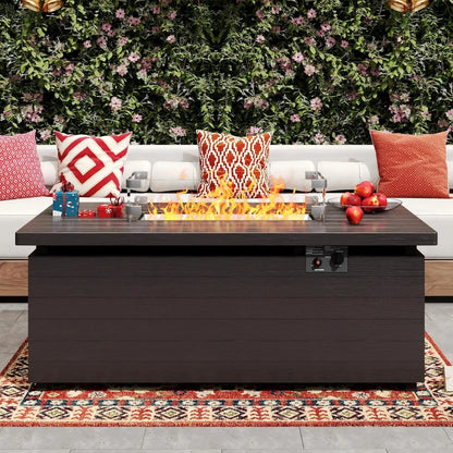 51in Rectangle Propane Fire Pit Table 50000BTU Sliding Tank Holder Glass Wind Guard Removable Lid CSA Certified Gray Customized