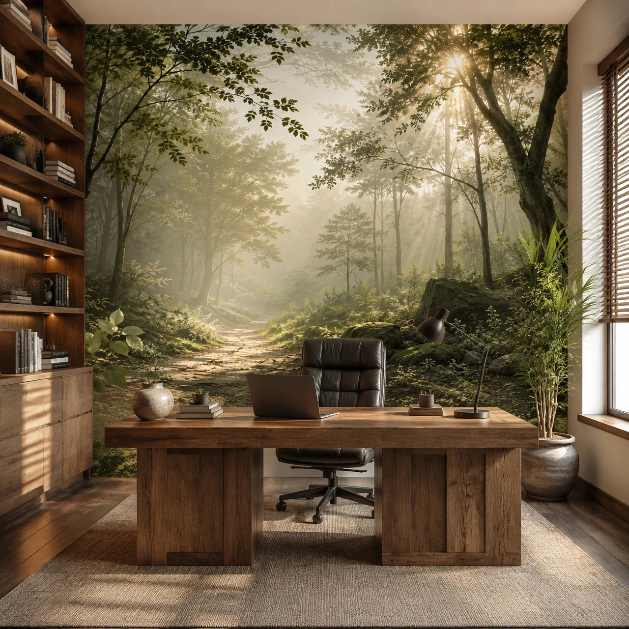 Sunlit Misty Forest Path Wall Mural Wallpaper Nature Landscape for Living Room Bedroom Sofa Background Non Self Adhesive
