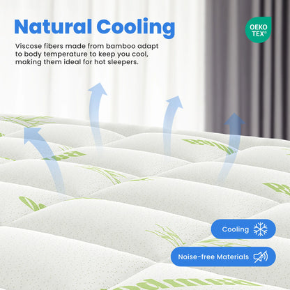 MCQ 400g Bamboo Viscose Derived Soft Mattress Topper with Stretchable Pockets Breathable Cooling Topper for Back Pain Relief