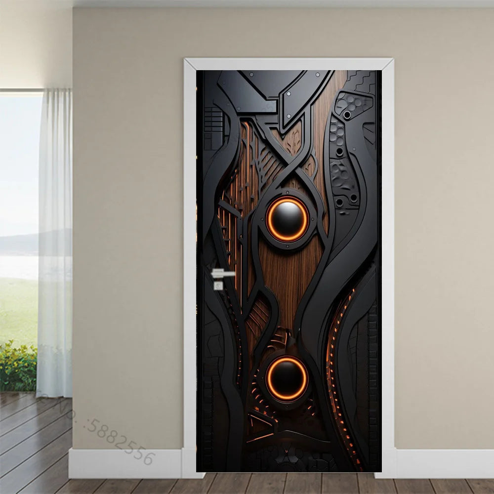 Black Art Mural Wood Texture Flower Star Waterproof Self-Adhesive Wallpaper Stickers for Door Bedroom Living Room Cabinets Decor