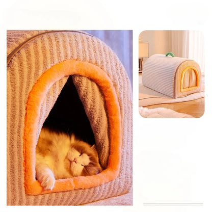 Removable Washable Enclosed Pet Bed Autumn Winter Cat And Dog Bed Warm Dog House for Cold Weather Comfortable Cozy Pet Shelter
