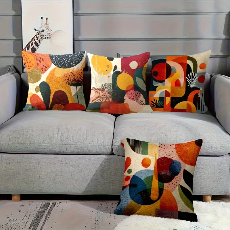 4-piece Modern Abstract Geometric Throw Pillow Covers Soft Fabric Suitable for Sofa Bed Ca Machine Washable Insert Not Included