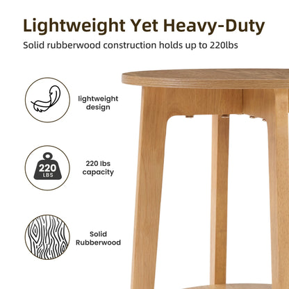 JHK Wood Round Side Tables Coffee Table For Living Room 2-Tier Center Counter with Storage Shelf Bedside Nightstand with Non-Slip Pads