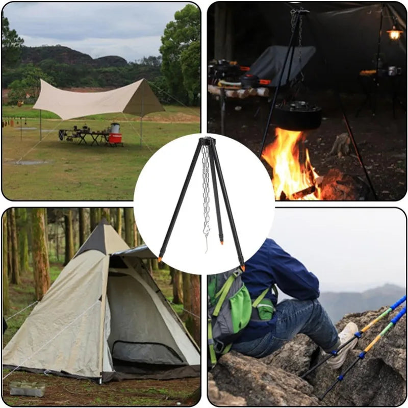 Camping Tripod for Cooking, Portable Adjustable Outdoor Cooking Campfire Tripod Grill with Hanging Chain, Suitable for Cook Camp