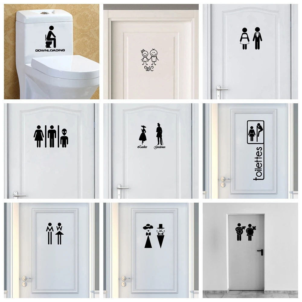 1 pc Cartoon Style Toilet and WC wallpaper Waterproof Wall Stickers Home Decor For washroom bathroom door Vinyl Art Decal