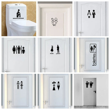 1 pc Cartoon Style Toilet and WC wallpaper Waterproof Wall Stickers Home Decor For washroom bathroom door Vinyl Art Decal