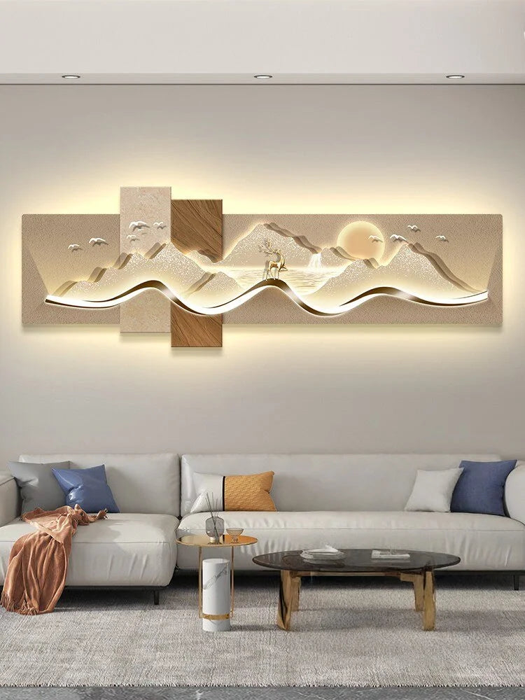 Modern Luxury Led Living Room Decoration Painting Background Wall Mural Simple High-End Banner Hanging Painting Home Appliance