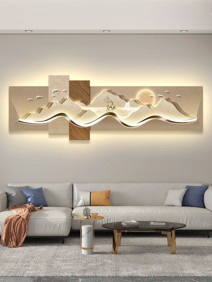 Modern Luxury Led Living Room Decoration Painting Background Wall Mural Simple High-End Banner Hanging Painting Home Appliance