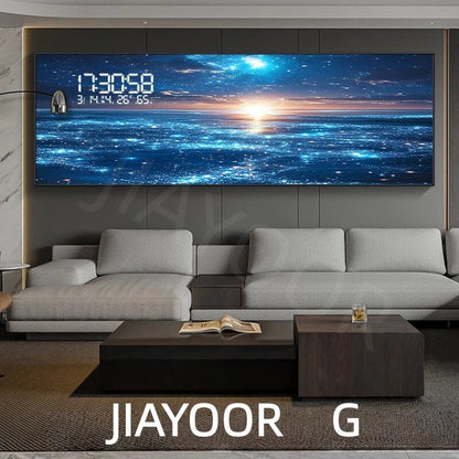 Modern Ocean Living Room Decoration Painting Led Electronic Clock Bedroom Bedhead Sofa Background Wall Wave Wall Light Lustre