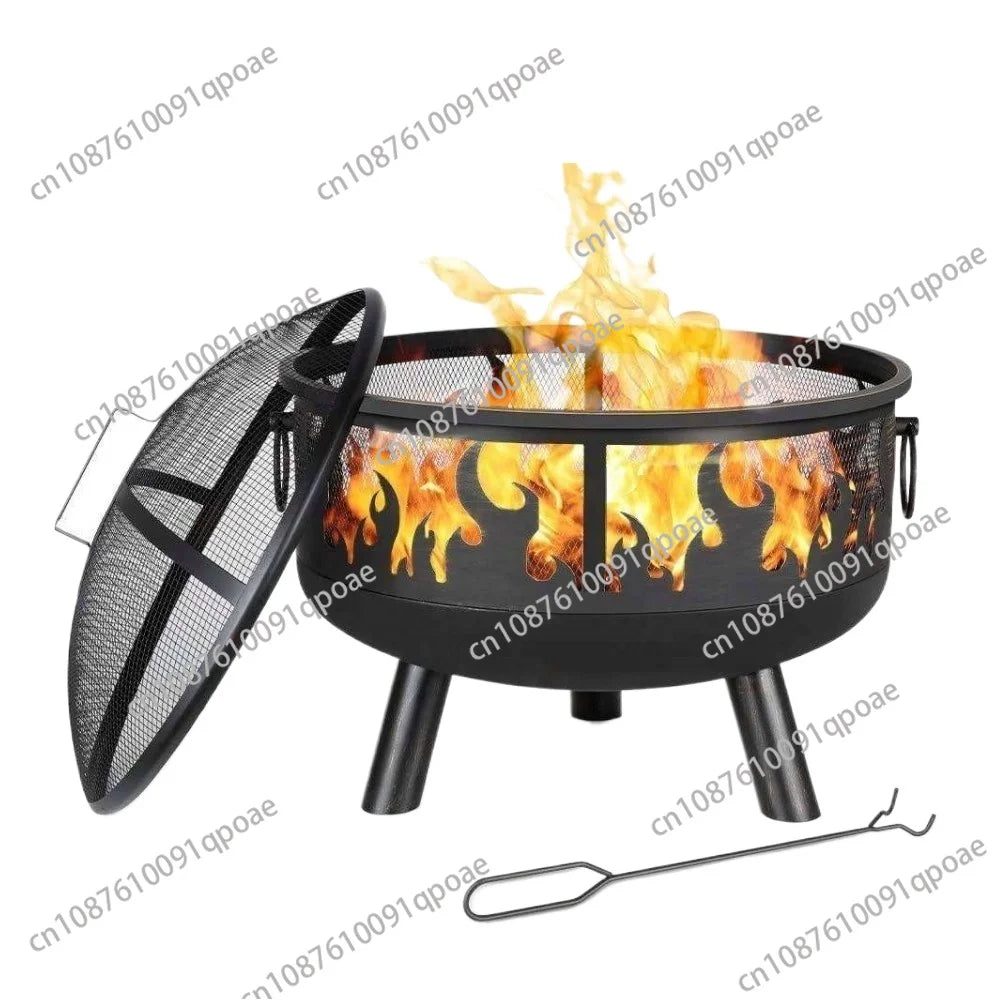 Cross-border Metal Multi-function Wood Burning Fire Pit for Outdoor Camping Grill Barbecue Charcoal Stove Flame Retardant