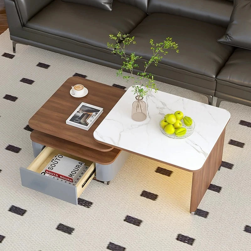 Living Room Furniture Medieval Rock Slab Coffee Table Household Living Room Small Apartment Rotating Movable Tea Table New Model
