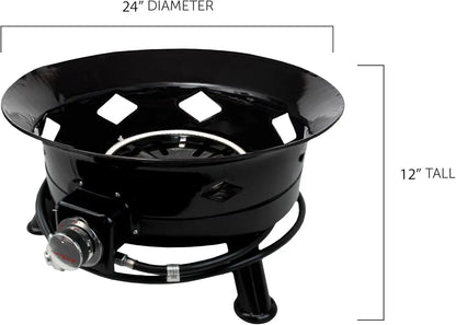 Portable 24-inch Propane Fire Pit for RV, Camping & Outdoor Living, Smokeless with Self Igniter, Cover & Carry Straps
