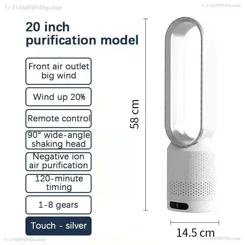 2026 Portable Bladeless Fan Air Purify Circulation Ultra Silent Cooling Tower Fan for Home Dorm Desk Floor