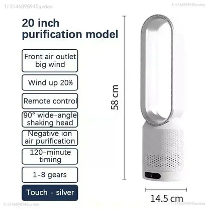 2026 Portable Bladeless Fan Air Purify Circulation Ultra Silent Cooling Tower Fan for Home Dorm Desk Floor