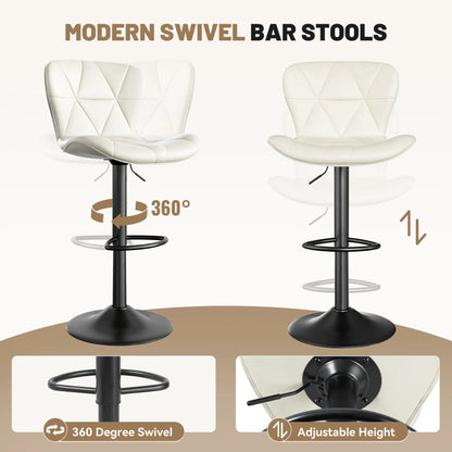 2 PCS Bar Stools, 360° Swivel Faux Leather Upholstery, Adjustable Counter Height, For Bars, Kitchens, Restaurants Furniture