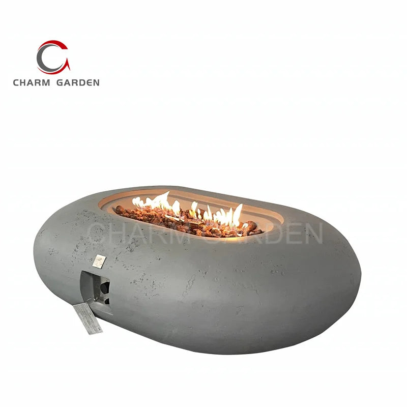 Modern Grey Rectangle Gas Fireplace Coffee Table-Outdoor Patio Fire Pit Heater