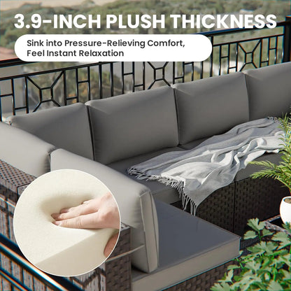 11 Pieces Outdoor Patio Furniture Set,Outdoor Sectional Furniture with 45" 55000 BTU Gas Propane Fire Pit Table,PE, Customized
