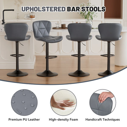 2 PCS Bar Stools, 360° Swivel Faux Leather Upholstery, Adjustable Counter Height, For Bars, Kitchens, Restaurants Furniture