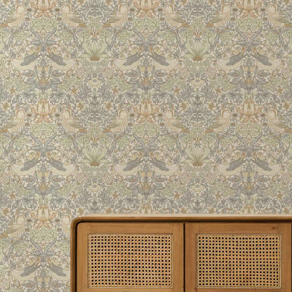 Natural Strawberry Thief Wallpaper, William Morris ,Removable Peel and Stick Wallpaper, Non-wowen Wallpaper,Wall Art Paper