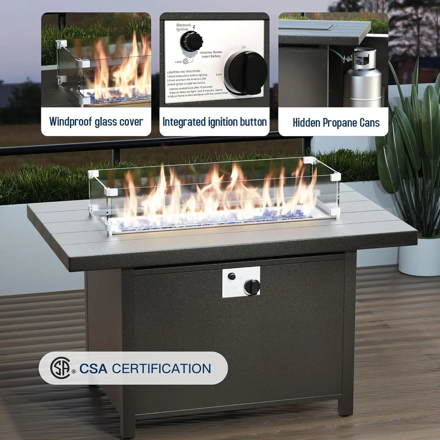 11 Pieces Outdoor Patio Furniture Set,Outdoor Sectional Furniture with 45" 55000 BTU Gas Propane Fire Pit Table,PE, Customized