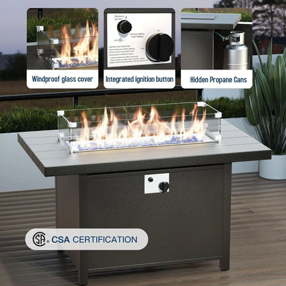 11 Pieces Outdoor Patio Furniture Set,Outdoor Sectional Furniture with 45" 55000 BTU Gas Propane Fire Pit Table,PE, Customized