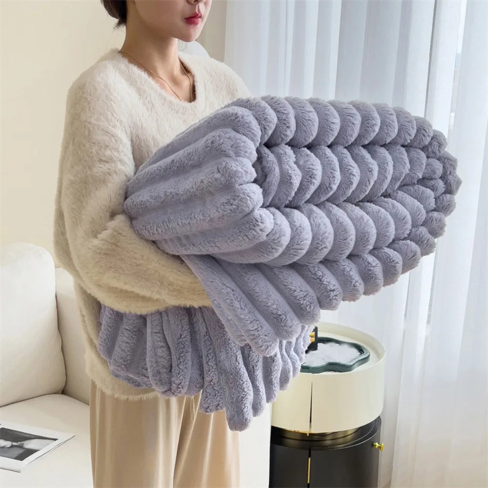 New Cotton Warm Blanket Spandex Solid Color Throw Blanket Skin-Friendly Double Sided Plush Striped Blankets Home Office