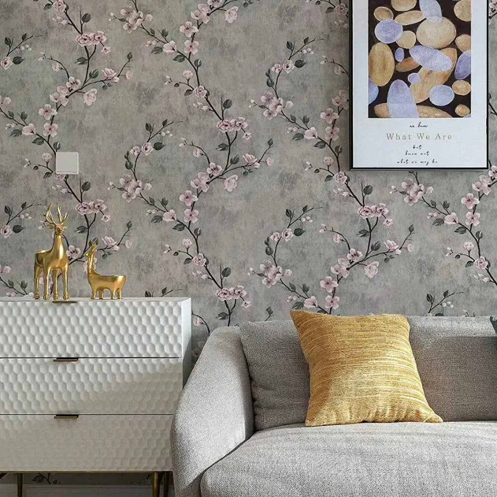 1/3/5/10mFloral Wallpaper Grey Peel and Stick Wallpaper Flower Self Adhesive  Wall Paper Roll Removable Contact Paper Decorative