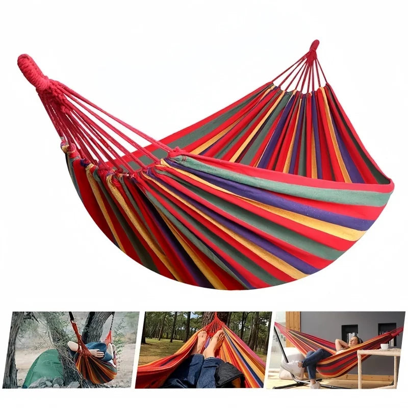 Outdoor Canvas Hammock - Portable Outdoor/Indoor Rope Double-Person Hammock - Durable and Sturdy - Suitable for Camping Use
